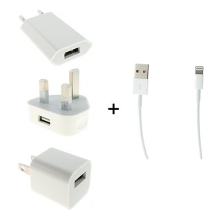 AC Adapter EU compatible for Apple 5 Watts, 5 Volts, 1 Ampere with Cable compatible to Lightning Cable